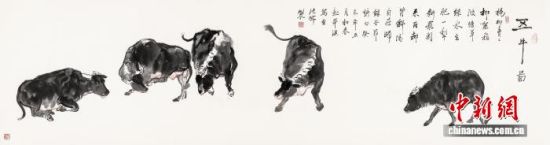 7月17日,五牛图 。(张晖写意花鸟画工作室 供图) 7月17日,五牛图 。(张晖写意花鸟画工作室 供图)